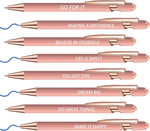8 Pcs Blue Ink Inspirational Pens for Women Quotes Pen Metal Ballpoint Pen with Stylus tips for Office Gift (Rosegold)...