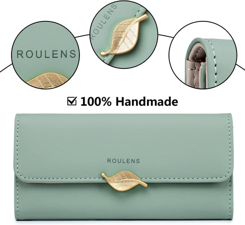 Wallet for Women RFID Blocking PU Leather Leaf Pendant Card Holder Phone Checkbook Organizer Zipper Coin Purse...