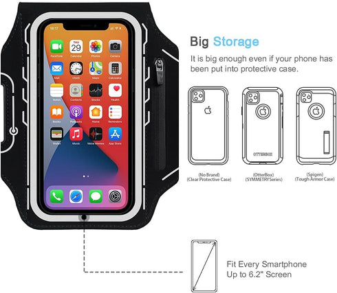 JEMACHE Running Armband for iPhone 16e 16 15 14 13 12 Pro, Samsung Galaxy S25 S24 S23 S22 S21, Gym Workouts Arm Band with Earphone Holder (Black)...