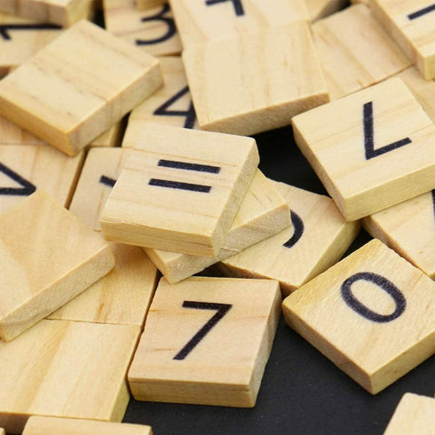 100pcs Wood Tiles Numbers and Symbols Wooden Pieces for Word Game Board of Education Games Crafts,Pendants...