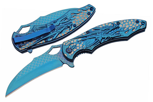 SZCO Supplies 300580-BL Titanium Finished Blue Dragon Edc Folding Knife with Pocket Clip, 8.5" Length...