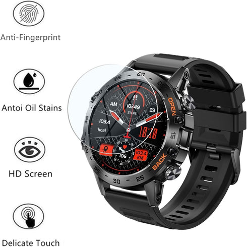 Compatible for SUNKTA K52 1.39" Military Smart Watch Screen Protector (3 Pack) 9H Tempered Glass Film Compatible for EIGIIS/PDDOEIL/ESFOE/LIGE/JUG...