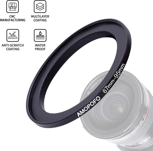 67mm Lens to 95mm Camera Filter Ring,Compatible with All 67mm Camera Lens & 95mm UV,ND,CPL Lens Hood Accessories,Made of CNC Machined Aluminum(67-...