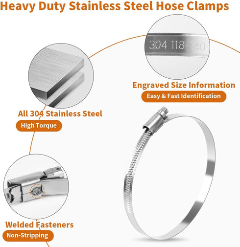 4 1/2 Inch Stainless Steel Hose Clamps, Heavy Duty Metal Clamps, Adjustable Large Duct Clamps Dryer Hose Clamps, Worm Gear Hose Clamp Assortment K...
