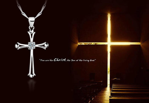 925 Sterling Silver Inlaid Crystal Cubic Zirconia Cross Pendant Necklace...
