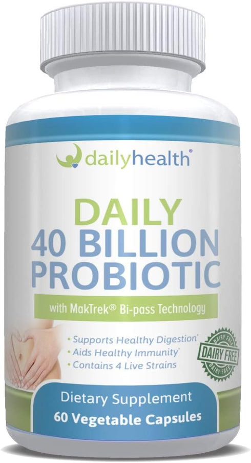 Daily Probiotic 40 Billion CFU MakTrek Bi-Pass Technology Digestion Immune Health 60 Veggie Capsules (1 Month Supply)...