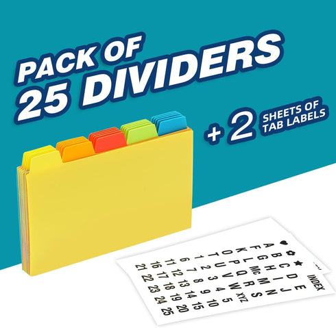Chell 3x5 Poly Index Card Dividers, Heavyweight Index Card Guides A-Z for Flash Cards and Recipe Cards, with Alphabetical/Blank Stickers, Pack of ...