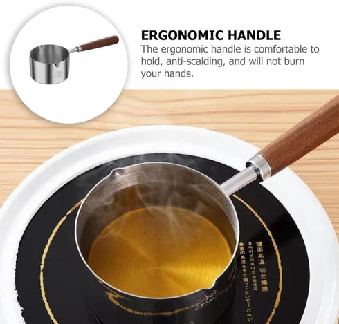 250ML Sauce Pan Saucepan Stainless Steel Sauce Pot Double Spout Oil Pan Warming Pot Frothing Pitcher Dishwasher Safe for Home Kitchen Cookware Acc...