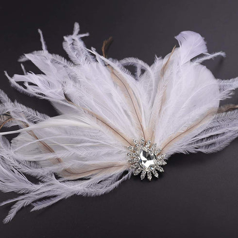 Bridal 1920s Flapper Feather Hair Clip Pin Crystal White Feather Roaring 20s Headpiece Prom Party Festival Hair Jewelry for Women...