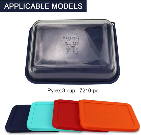 Sophico 3 Cup Rectangle Silicone Storage Cover Lids Replacement for Pyrex 7210-PC Glass Bowls, Container not Included (NAVY BLUE, 2 Pack)...