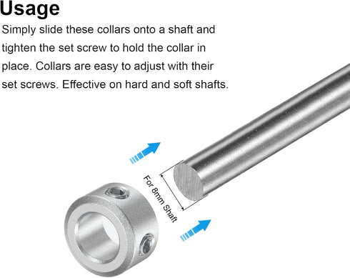 uxcell Set Screw Shaft Collar for 8mm Shaft, 2pcs Clamping Collars 14mm OD, 8mm Thickness, Aluminum Alloy Clamp-On Collar with M4 Set Screws and a...