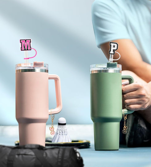 ?3 +3) Nuozme Straw Cover Compatible with Stanley Tumbler Cup 3PCS Letter Straw Caps Toppers with 3 Initial Butterfly Charms Name ID For Stanley 3...