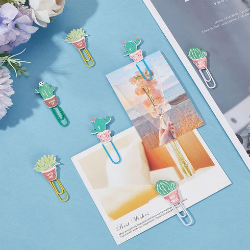 CRASPIRE 80Pcs Cactus Plants Paper Clips Cute Binder Paperclips Clamps with Clear Box Bookmarks Metal Planner Memo Dispenser for Office Supplies S...