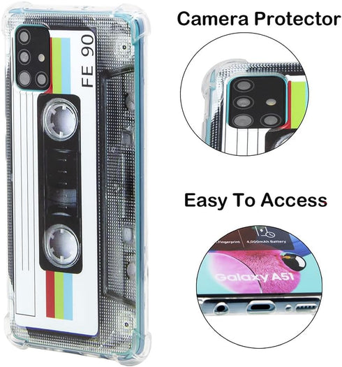 Compatible with Samsung Galaxy A51 Cool Tape Case,Slim Dual Retro Cassette Music Shockproof Bumper Protective Soft Phone Cases Cover for Samsung G...