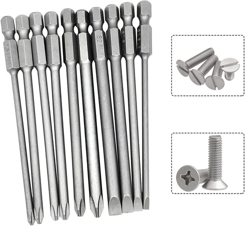 10pcs 100mm Magnetic Flat Slotted Phillips Cross Head Screwdriver Bit Sets 1/4 Inch Hex Shank S2 Steel Screw Driver Drive Drill Bits for Electric ...