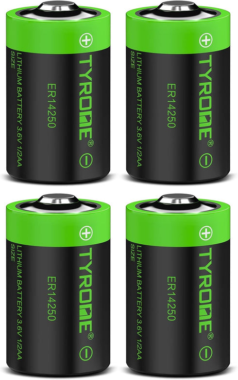 1/2 AA Size LS 14250 ER14250 3.6 Volt 1200 mAh Lithium Batteries 4 Pack, Tyrone Batteries Compatible for Dogwatch Dog Collar and Some of Movement ...