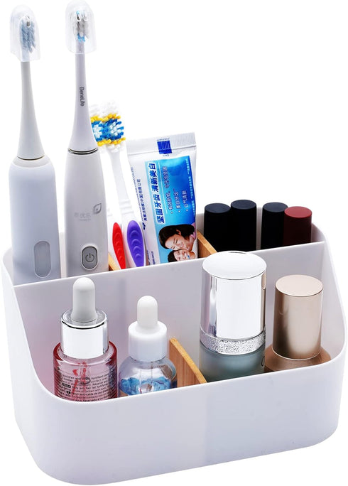 Electric Toothbrush Holders for Bathrooms,White Tooth Brushing Holder,Kids Toothpaste Holder with Bamboo Dividers,Bathroom Countertop Organizer,To...