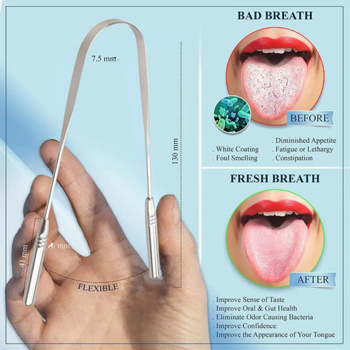 Tongue Scraper for Fresh Breath and Oral Health - Stainless Steel Cleaner for Effective Tongue Cleaning...