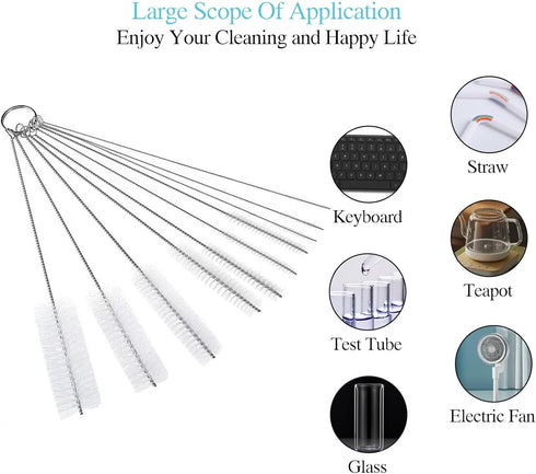Long Straw Cleaner Brush Set,10 Pcs 8.2 Inch Botthle Cleaning Brush and Nylon Tube Brush Brush Kit for Sippy Cup Narrow Neck Tubes, Water Bottles,...