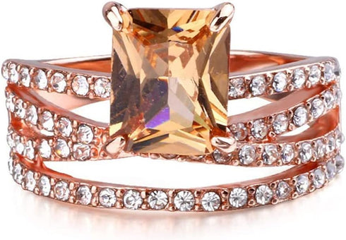 Greendou Fashion Jewelry 14k Rose Gold Plated Sterling Silver Square Champagne Zirconia Ring Size 5-10 (8)...