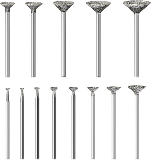 Stone Carving Set Diamond Burr Bits Compatible with Dremel, 13PCS Polishing Kits Rotary Tools Accessories with 2.35mm 3mm Shank Bowl Shape for Car...