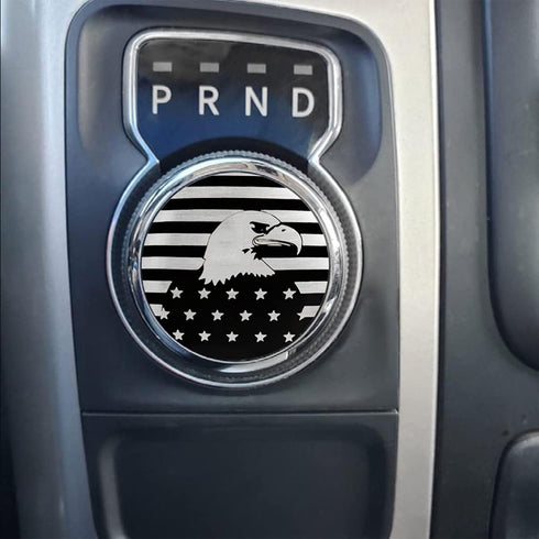 Dial Shifter Trim Plate Etched American Flag Eagle Emblem, Gear Shift Switch Knob Cover Fit for Chrysler Pacifica, Chrysler 200/300, Dodge Durango...