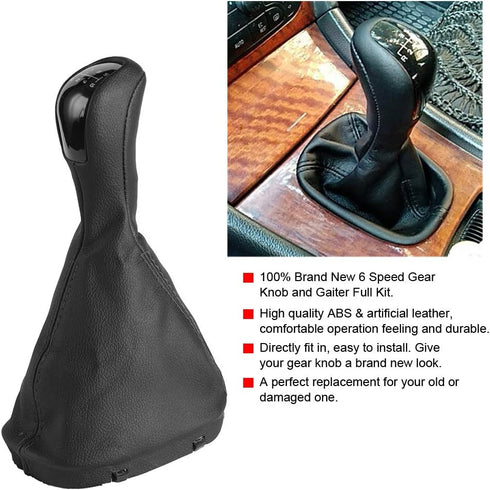 Gear Shift Knob Boot, 6 Speed Auto Gear Shift Knob Gaiter Gear Stick Gaiter Boot Cover Replacement for Benz C Class W203 S203...