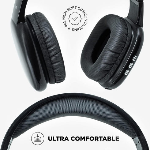 iJoy Ultra Wireless Headphones with Microphone- Rechargeable Over Ear Wireless Bluetooth Headphones with 10Hr Playtime, SD Slot, Backup Wire- Soft...