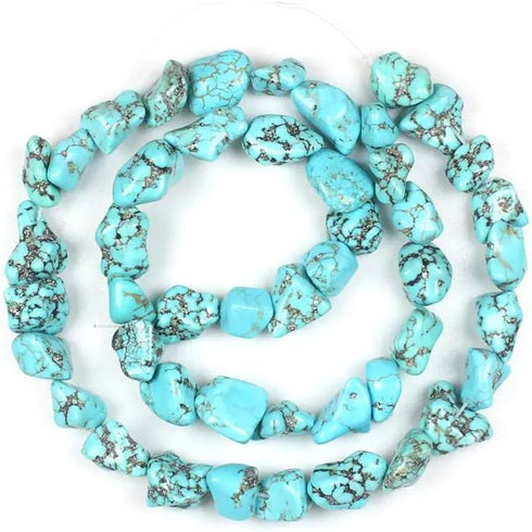 HAAMIIQII 10-15mm Freeform Irregular Blue Turquoise Beads Loose Gemstone Beads for Jewelry Making Strand 15 Inch (22-30pcs)...