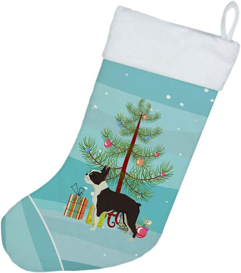 Caroline's Treasures CK3525CS Boston Terrier Christmas Tree Christmas Stocking Fireplace Hanging Stockings Christmas Season Party Decor Family Hol...