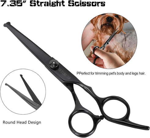 Dog Grooming Scissors Kit with Safety Round Tips, Professional 6 in 1 Grooming Scissors for Dog, Cats, Pets, 4CR Stainless Steel, Sharp and Durabl...