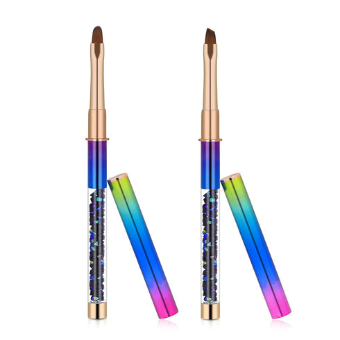 2pcs Nail Art Clean Up Brushes, Painting Brushes for Nails with Round & Angled Head Acrylic Nail Brush Pen Painting Tools for Women Nail Art Desig...