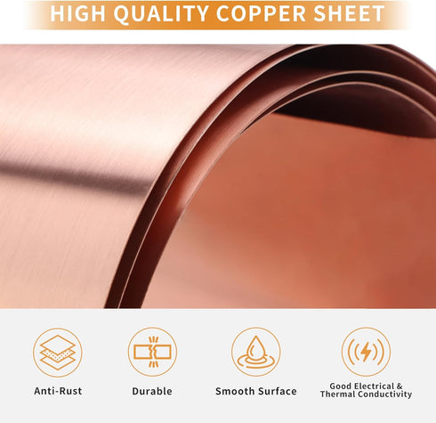 ELECTRAPICK Copper Flashing,28 Gauge(0.32mm) Thickness, 2in x 10ft, 99.95% Pure Copper Sheet Roll, Roofing Metal Flashing Roll for Contractors DIY...
