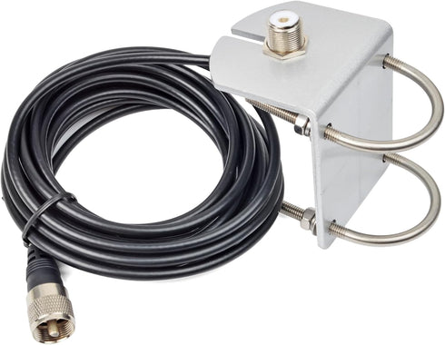 HYS L Shape Mount Mobile Antenna Bracket SO239 to PL-259 W/16.4ft(5m) Low Loss RG-58 Coaxial Cable, Heavy Duty Aluminum with 2pcs U-Bolts for PL25...