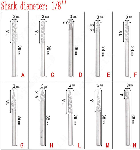 ?????? ???? 20pcs Aluminum Cutting Burr, 1/8 Inch Shank Double/Single Cut Tungsten Carbide Burrs Set for Dremel Rotary Tools...