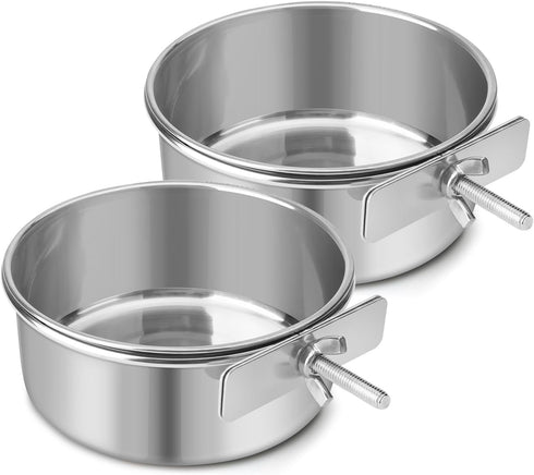 Dog Bowl Stainless Steel Pet Hanging Food Water Bowl Cage Feeding Cup Feeder for Dogs Cats Rabbits Birds Small Animal (Medium (2pcs)...