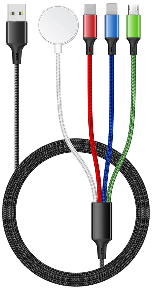 5FT/1.5M Multi Charging Cable for Apple Watch Charger Travel Nylon Braided USB C Micro USB Lightning Compatible with iWatch Ultra/SE/9/8/7/6/5/4/3...