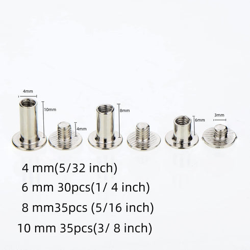 100 Set M4 Chicago Binding Post Screw Assorted Kit Metal Nail Rivet Chicago Button for DIY Leather Decoration Bookbinding(Silvery 1/4 5/16 3/8 Inc...