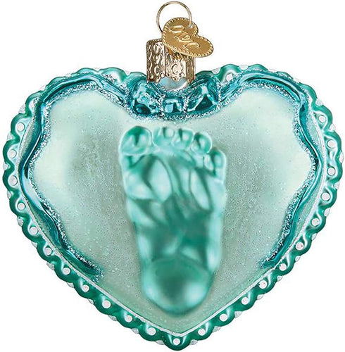 Old World Christmas Ornaments Baby Boy's Footprint Glass Blown Ornaments for Christmas Tree...