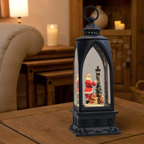 Eldnacele 12” Christmas Snow Globe Lantern Snowman with Music & Timer, USB Lined/Battery Operated Lighted Water Glittering Lantern for Christmas F...