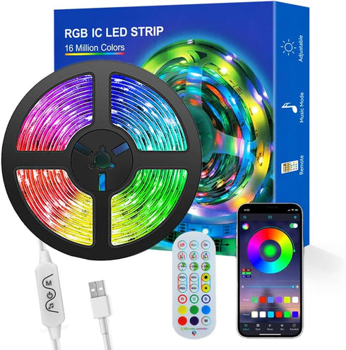 WS2812B LED Strip Individually Addressable 9.8FT 60Pixels/m Smart LED Lights RGB IC Pixel Strip,WS2812b Controller Bluetooth APP Remote Control Mu...