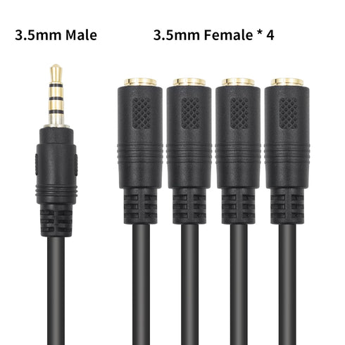 Poyiccot 3.5mm Splitter Mic and Audio Cable, 3.5mm Headphone Splitter 1 to 4 Ways (1/8") TRRS Male to Female Aux Headphone Cable for Earphone & He...