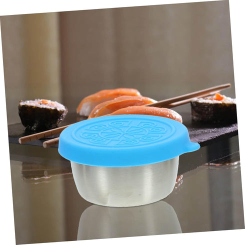 3pcs Stainless Steel Sauce Cup Sushi Dipping Bowl Stainless Steel Ramekin Saucers Bowl Metal Container with Lid Salad Dressing Containers Snack Tr...