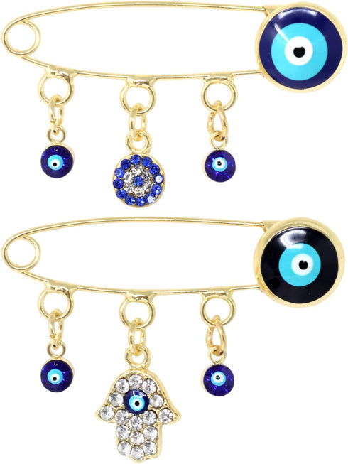 Honbay 2PCS Lucky Charms Evil Eye Brooch Pins Lapel Pins Safety Pins with Rhinestones - 2 Style...