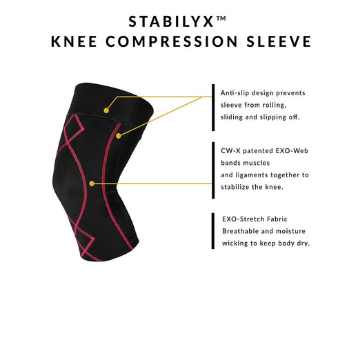 CW-X Women's Stabilyx Knee Support Compression Sleeve, Black, Large...