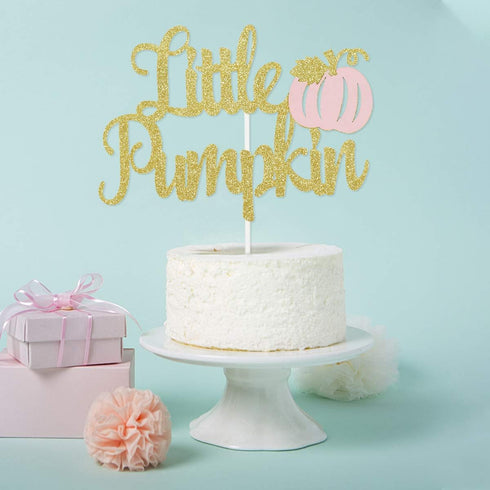 Little Pumpkin Cake Topper Gold Pink Little Pumpkin Baby Shower Cake Topper Decorations Little Pumpkin 1st Birthday Decorations Pink Girl Fall Bab...