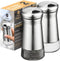 The Original Salt and Pepper Shakers set - Silver- Spice Dispenser with Adjustable Pour Holes - Stainless Steel & Glass Set of 2 Bottles...