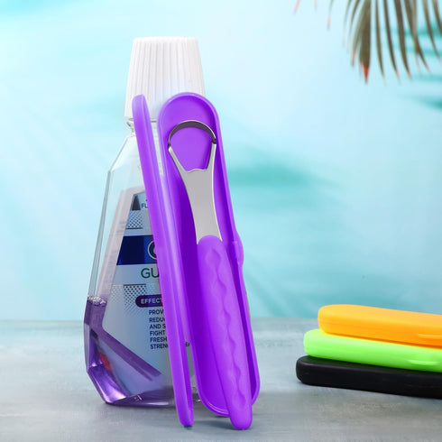 4 Pcs Tongue Scraper Cleaner Adults and Kids Stainless Steel Tongue Brush Metal Tongue Scraper Reduce Bad Breath with Travel Cases for Men Women O...