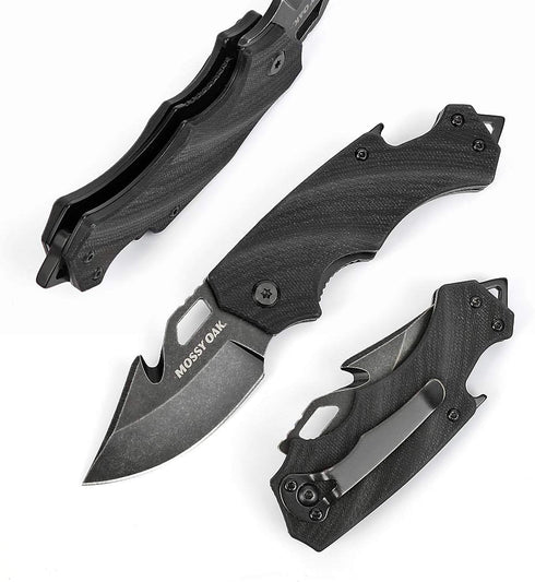 Mossy Oak Mini Folding Pocket Knife, 2.5-inch Stainless Steel Drop Point Blade - G10 Handle EDC Multifunction Tool with Bottle Opener and Glass Br...