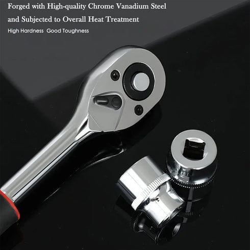 1/4 Inch Ratchet Socket Wrench Set, Metric Socket Set with Quick Release Reversible Ratchet Wrench and Extension Bar, Metric SAE Mechanic Tool Kit...